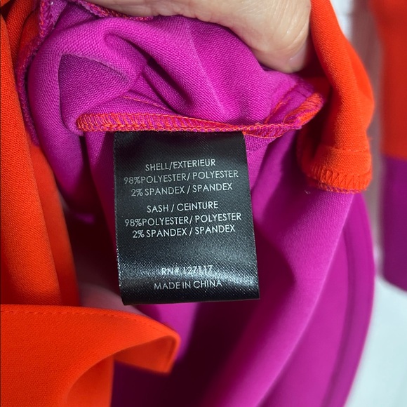 Badgley Mischka Orange & Purple Colorblock Long Sleeve Designer Dress size 4 - Picture 6 of 11